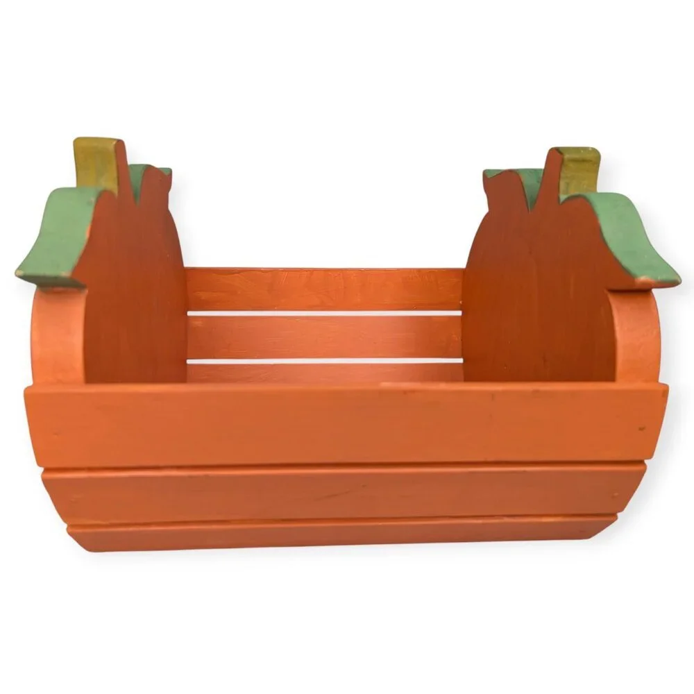 Festive Painted Pumpkin Shaped Wooden Crate/Box Decor